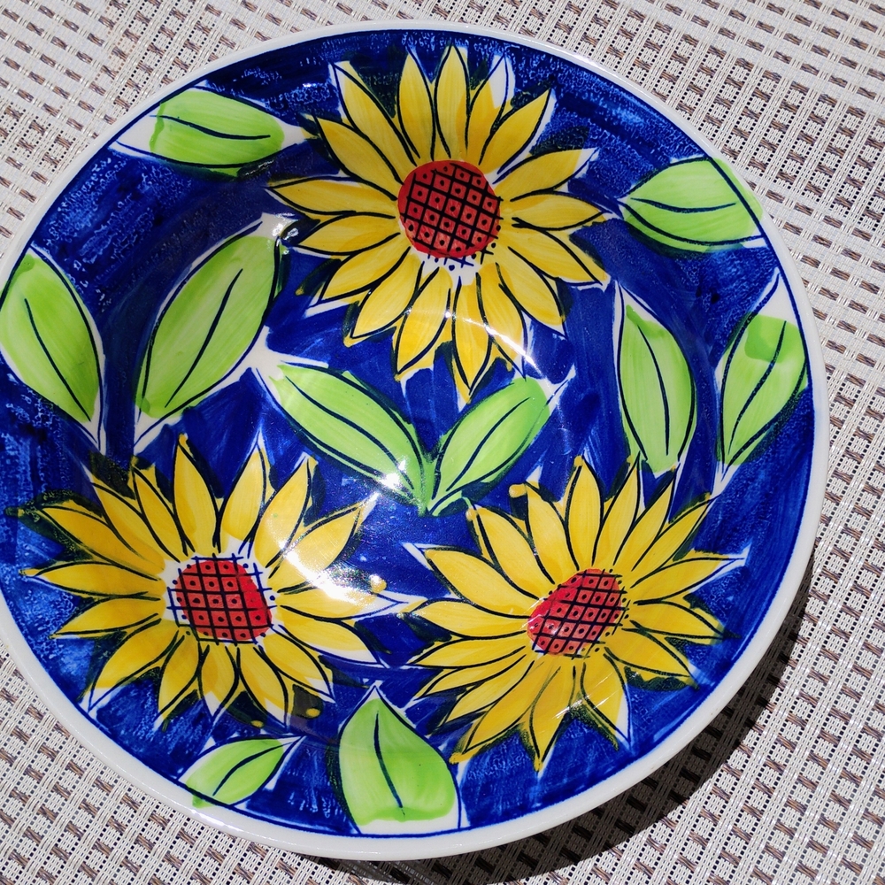 Sango Sunflower Serving Bowl – Bright Blue & Yellow Floral 9.5"
